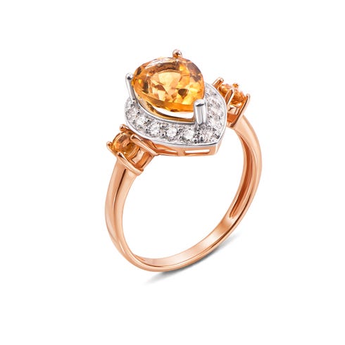 Золотое кольцо с цитрином и фианитами Золотой Век (530064/ц сп)