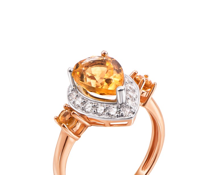 Золотое кольцо с цитрином и фианитами Золотой Век (530064/ц сп): купить