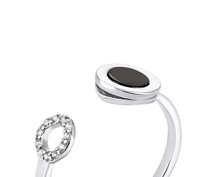 Безразмерное серебряное кольцо с фианитами и ониксом (К2ОФ/1300): купить