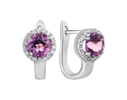 Серебряные серьги с аметистом и фианитами (SE18024 с ам)