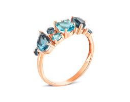 Золотое кольцо с топазом swis и лондон-топазом (к657тл)