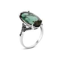 Серебряное кольцо с зеленым кварцем и фианитами (1595ч/1р-QGR)