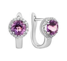 Серебряные серьги с аметистом и фианитами (SE18024 с ам)