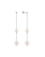 Золоті сережки-підвіски з перлами та фіанітами (210823010201п)