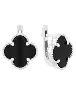 Золотые серьги Клевер с ониксом (2112519902)