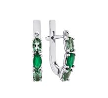 Срібні сережки з зеленим агатом, зеленим кварцом і фіанітами (2981/9р-GRAGQG)