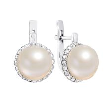 Срібні сережки з перлами і фіанітами (2262/9р-PWT): купить