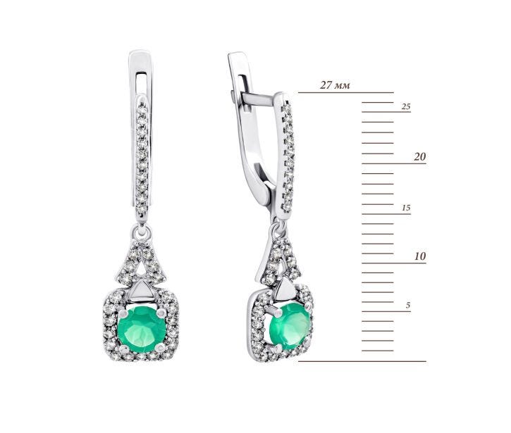 Срібні сережки-підвіски з зеленим агатом і фіанітами (2107/1р-GRAG): купить