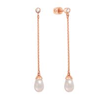 Золотые серьги-подвески с жемчугом и фианитами Золотой Век (21636 п)