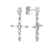 Серебряные серьги-подвески Крестики c фианитами (SZDE61502)