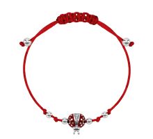 Браслет на нити Божья коровка с фианитами и емалью (996Б.Кра.Rh)
