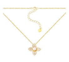 Серебряное колье с жемчугом и фианитами (EN02506-GD)