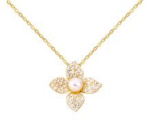 Серебряное колье с жемчугом и фианитами (EN02506-GD): купить