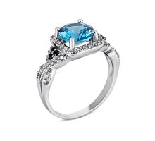 Серебряное кольцо с кварцем London blue и фианитами (1554чб/1р-QLB)