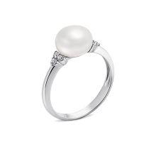 Серебряное кольцо с жемчугом и фианитами (1789/1р-PWT)