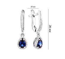 Серебряные серьги-подвески с гидротермальным сапфиром и фианитами (2635/1р-HSPH): купить