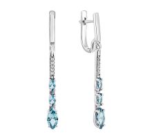 Серебряные серьги-подвески с кварцем London blue и фианитами (2363/1р-QLB)