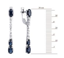 Серебряные серьги-подвески с сапфиром и фианитами (2913/9р-NSPH): купить