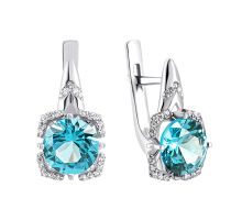 Серебряные серьги с голубым кварцем и фианитами (2071/1р-QSWB)