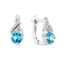 Серебряные серьги с голубым кварцем и фианитам (2671/1р-QSWB)