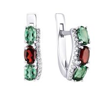 Серебряные серьги с гранатом и зеленым кварцем и фианитами (2986/9р-GARNQG)