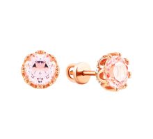 Золотые пусеты с нано морганитом и фианитами (210592910113мнс)