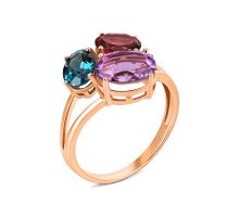 Золотое кольцо с миксом полудрагоценных камней Золотой Век (к469тл)