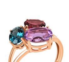 Золотое кольцо с миксом полудрагоценных камней Золотой Век (к469тл): купить