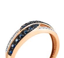 Золотое кольцо с бриллиантами и сапфирами (53542/01/1/10259): купить