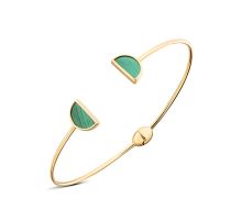 Золотой жесткий браслет с малахитом (5/12/036/2)