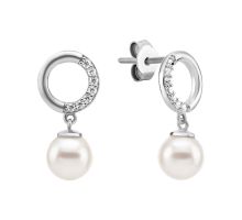 Золотые серьги-подвески с жемчугом и фианитами (2/50/514)