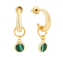 Золотые серьги-подвески с малахитом (2/50/304/2)