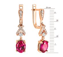 Золотые серьги-подвески с рубином и фианитами Золотой Век (С4175VКРуб): купить