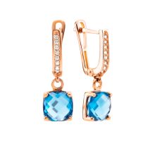 Золотые серьги-подвески с топазом swiss и фианитами (С4165VNS Swiss)