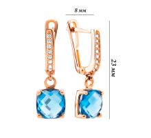 Золотые серьги-подвески с топазом swiss и фианитами (С4165VNS Swiss): купить