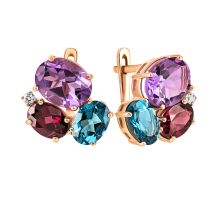 Золоті сережки з міксом напівдорогоцінного каміння Золотий Вік (с469тл)