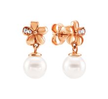 Золотые серьги-подвески с жемчугом и фианитами (2/50/512)