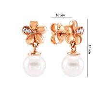 Золотые серьги-подвески с жемчугом и фианитами (2/50/512): купить