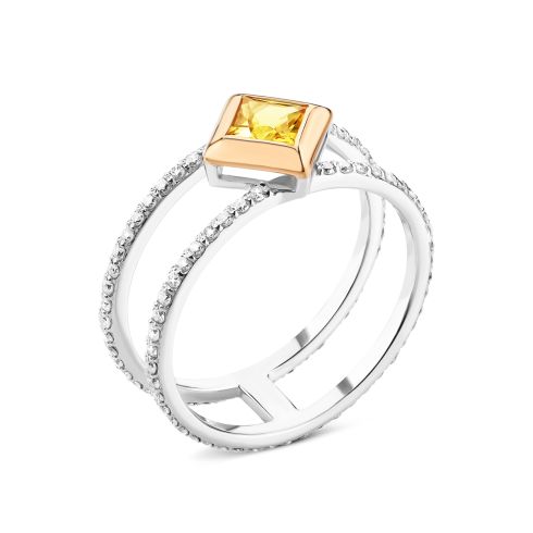 Золотое кольцо с сапфиром и бриллиантами (К100332сж)