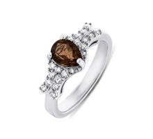 Серебряное кольцо с дымчатым кварцем и фианитами (Тд0061/раух-R): купить