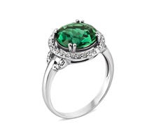 Серебряное кольцо с зеленым кварцем и фианитами Золотой Век (1590/1р-QGR)