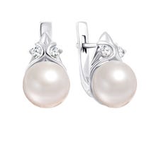 Срібні сережки з перлами і фіанітами (2258/9р-PWT)