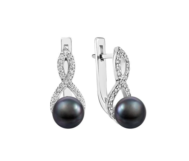 Срібні сережки з перлами і фіанітами Золотий Вік (2268/9р-PBL)