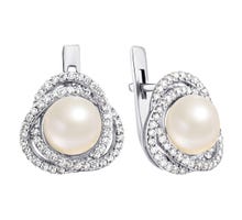Срібні сережки з перлами і фіанітами Золотий Вік (2302/9р-PWT)