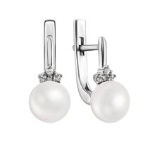 Срібні сережки з перлами і фіанітами (2438/1р-PWT)