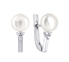 Срібні сережки з перлами і фіанітами (2440/1р-PWT)